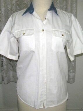 WHITE with BLUE COLLAR Cotton DENIM Shirt Size Medium American Rave